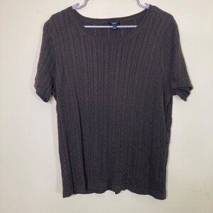 Talbots Womens Petite 2X Brown Cable Knit Short Sleeve Sweater